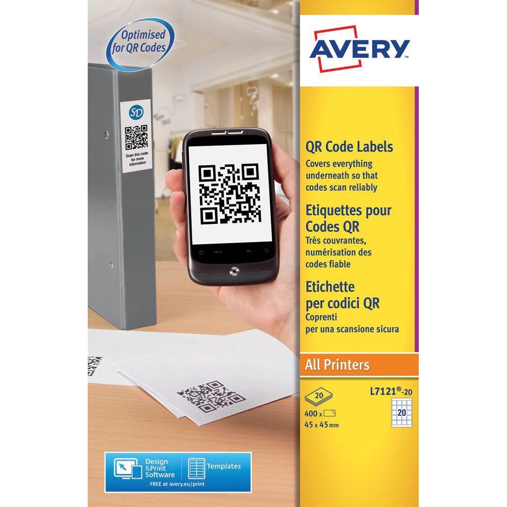 Avery - étiquettes QR imprimables pi 45 x 45 mm (l x h), 400 pièces