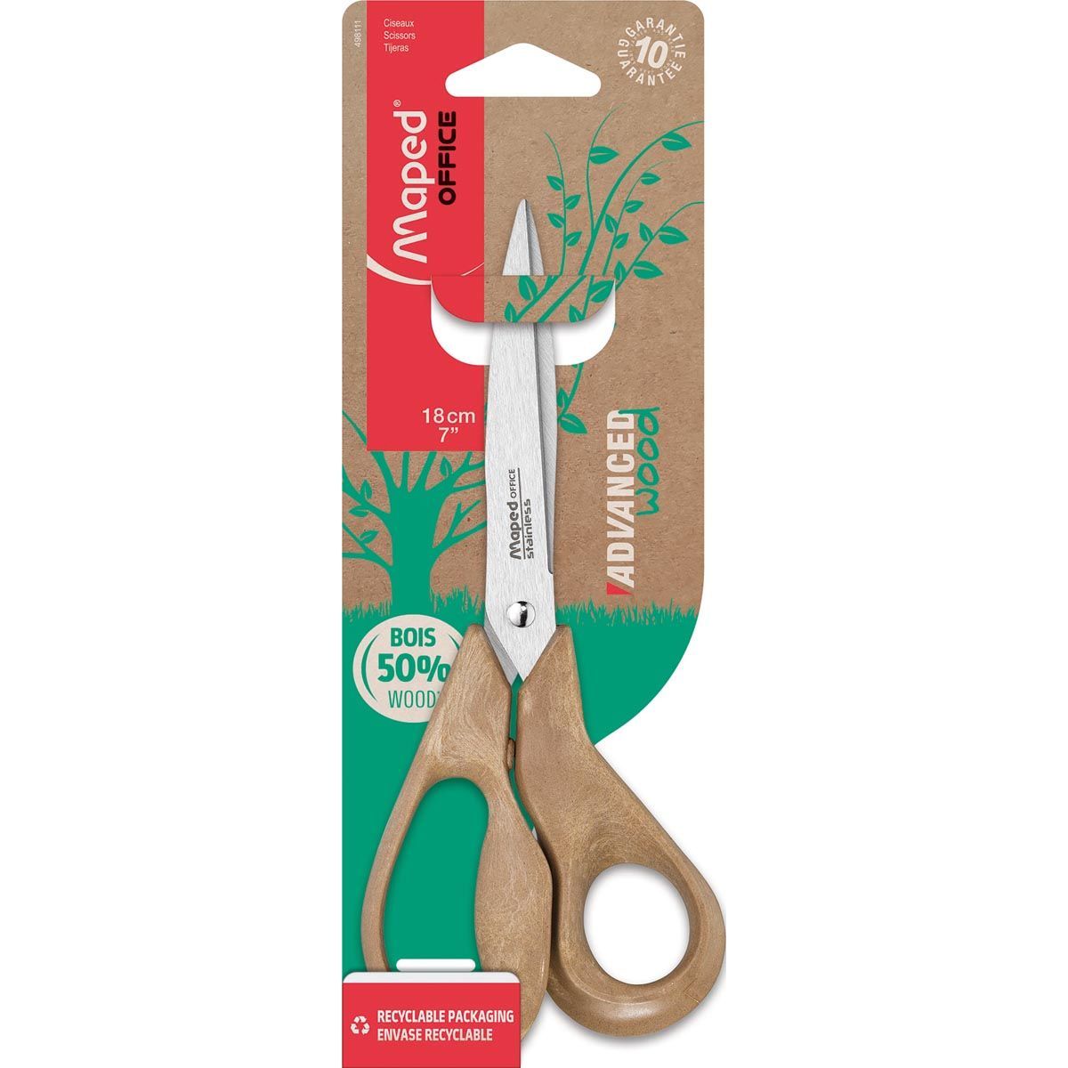 Maped Office - Tijeras Advanced Wood, 18 cm, asimétricas