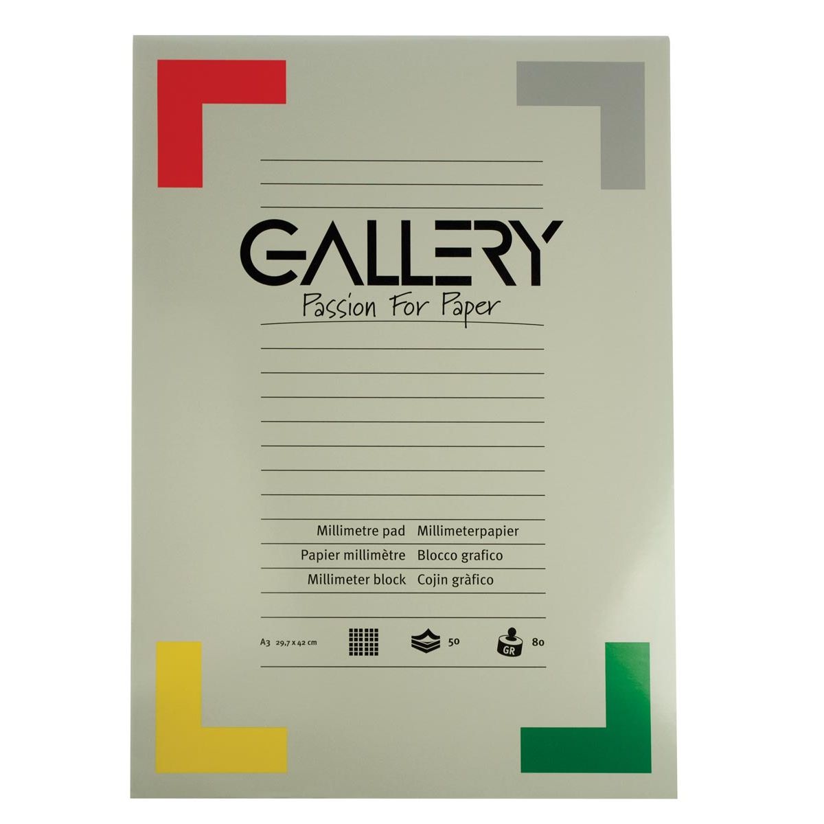 Gallery - millimeterpapier, ft 29,7 x 42 cm (A3), blok van 50 vel