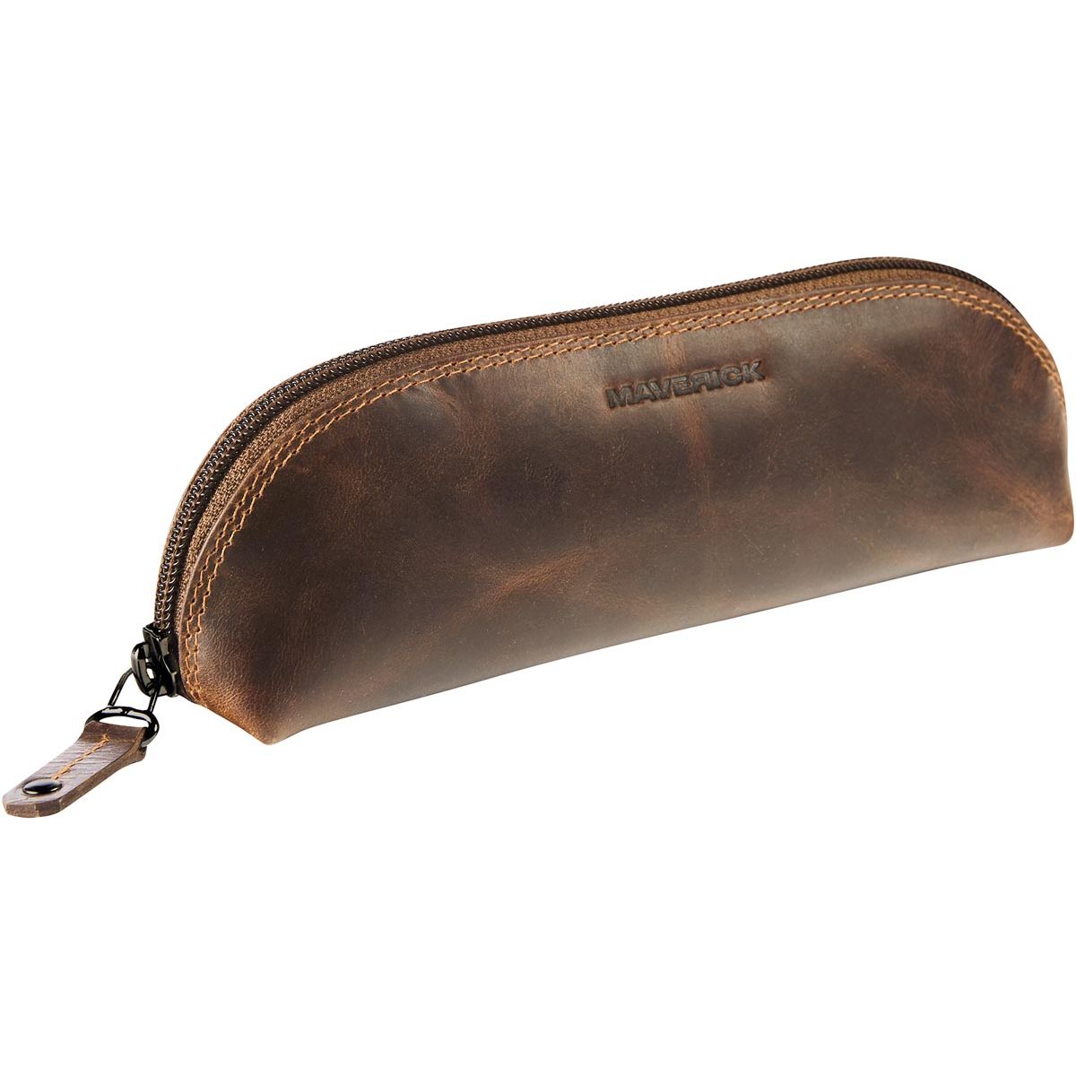 Maverick - leather pencil case, oval, brown