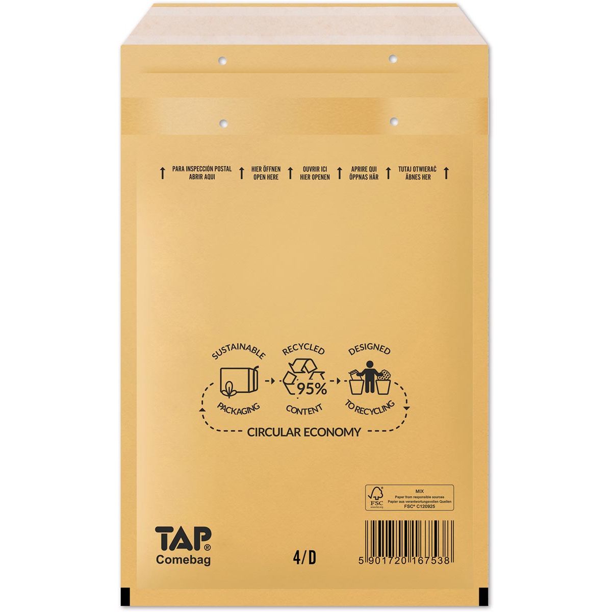Jiffy - Enveloppes à bulles Comebag, ft 180 x 265 mm, avec fermeture à bande, marron, boîte de 100 pièces
