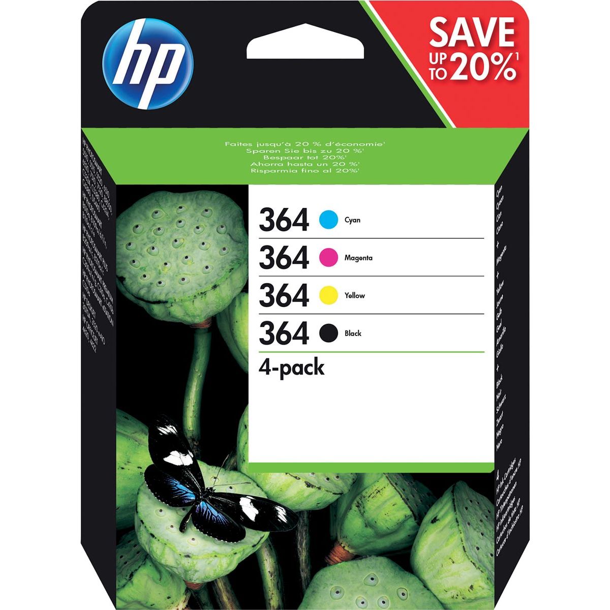 HP - Cartouche d'encre n9j73ae 364 noire + 3 couleurs