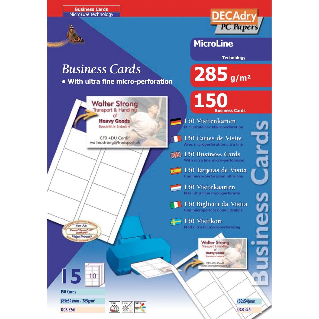 Decadry - tarjetas de visita MicroLine pies 85 x 54 mm, 285 g/m², 150 tarjetas