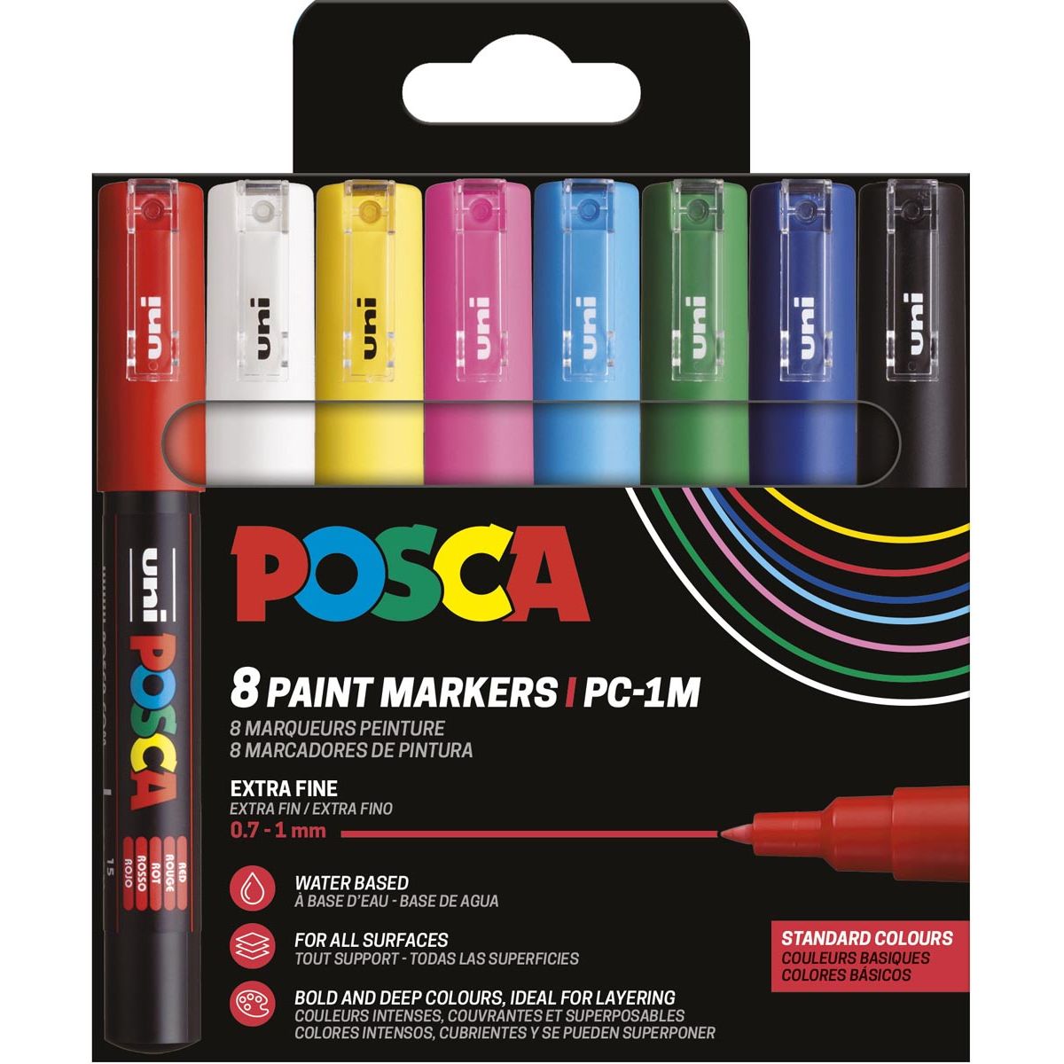 Posca - Uni paintmarker PC-1MC, 0,7 -1 mm, etui van 8 stuks in geassorteerde basiskleuren
