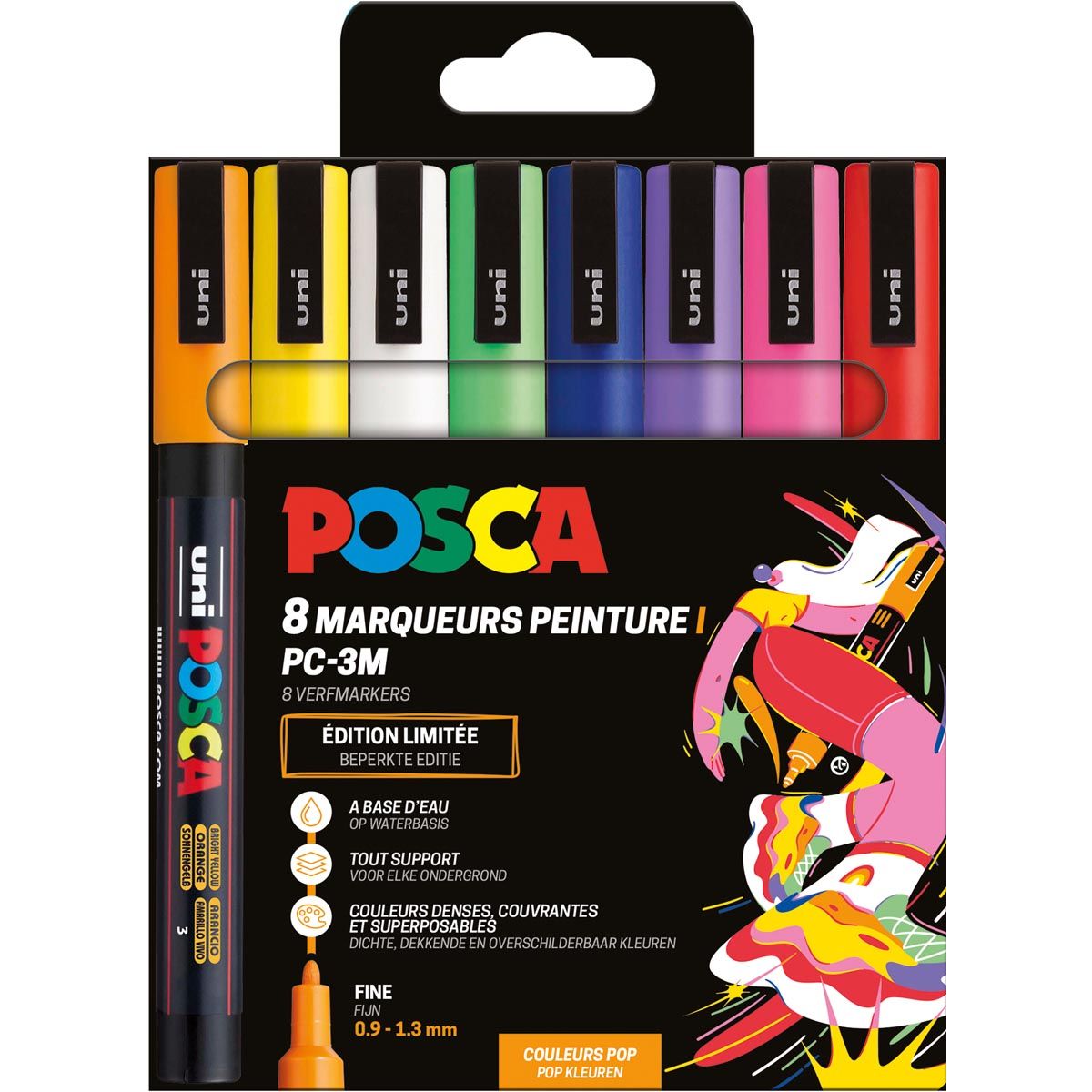 Posca - Uni paintmarker PC-3M, 1,5 mm, etui van 8 stuks in geassorteerde Pop kleuren