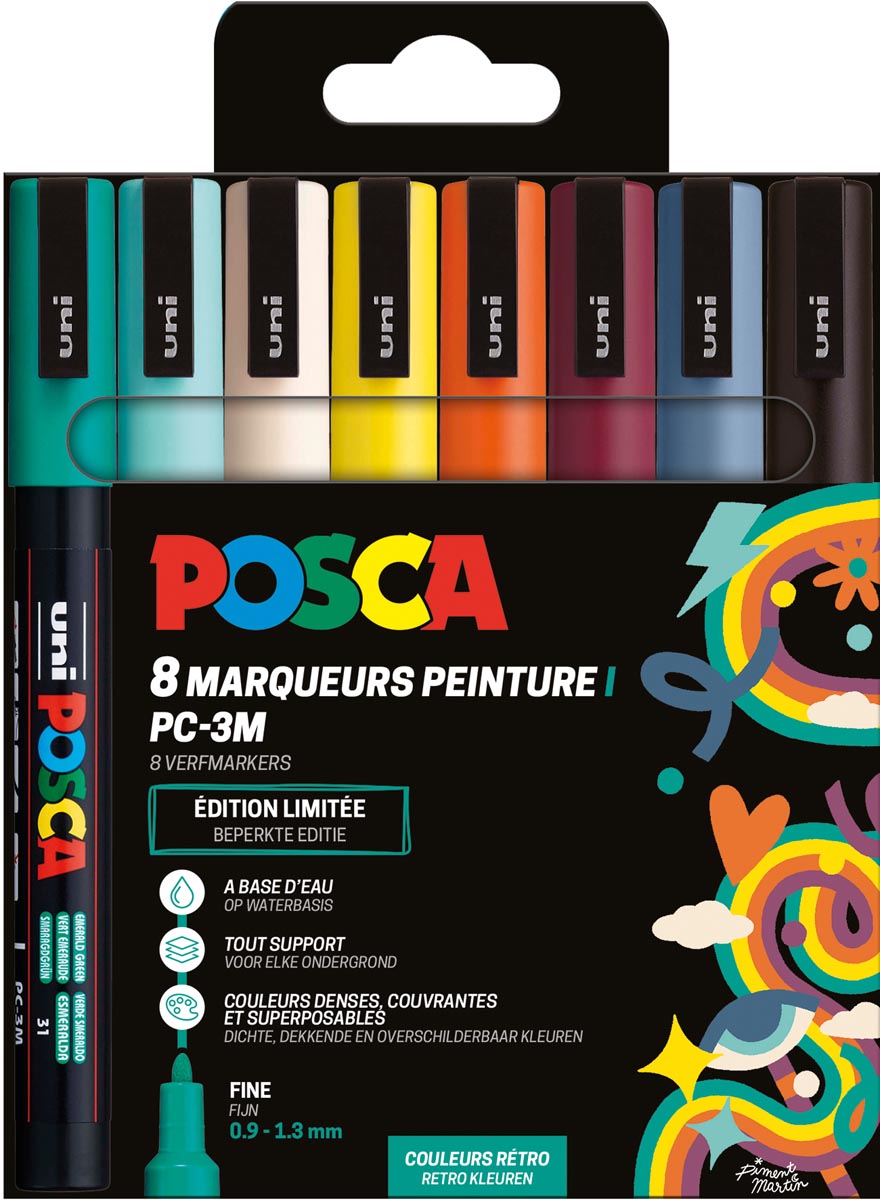 Posca - Uni paintmarker PC-3M, 1,5 mm, etui van 8 stuks in geassorteerde Retro kleuren