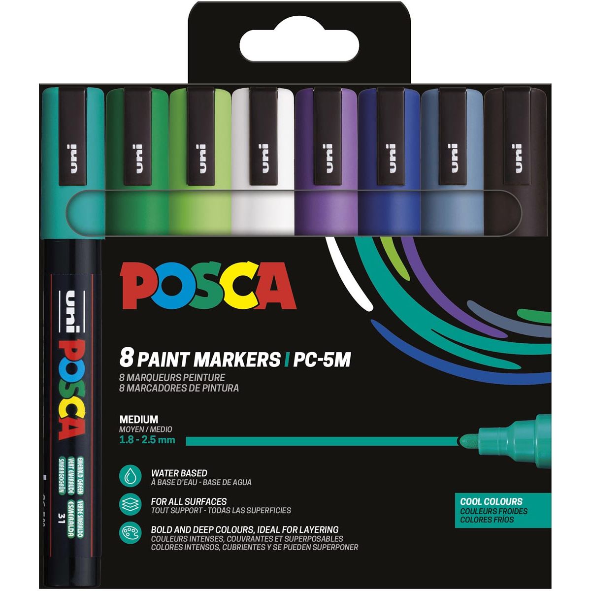 Posca - Uni-Farbmarker PC-5M, 1,8 2,5 mm, Karton mit 8 Stück in kalten Farben