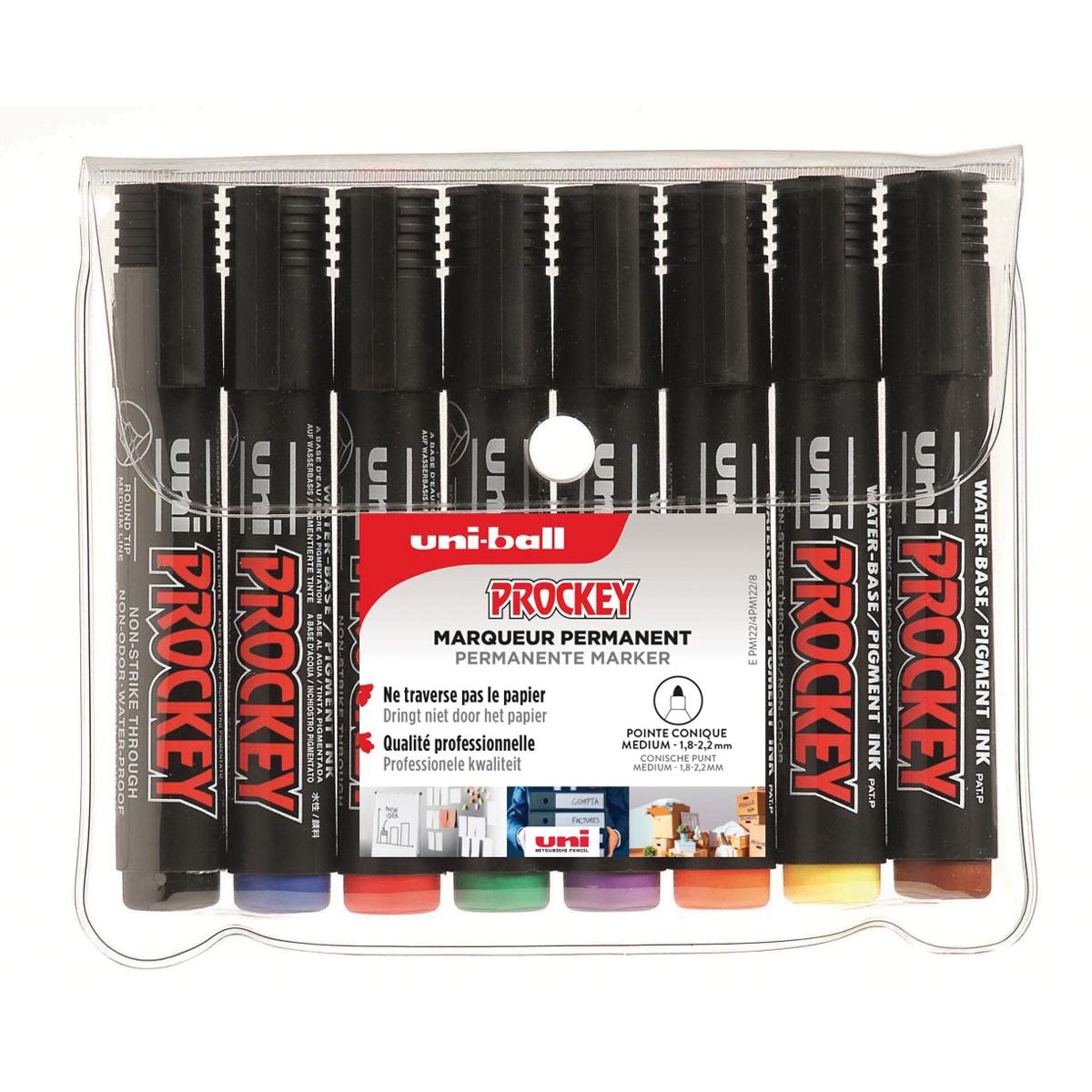 Uni-ball - permanent marker Prockey PM-122, ronde punt, medium, etui van 8 stuks