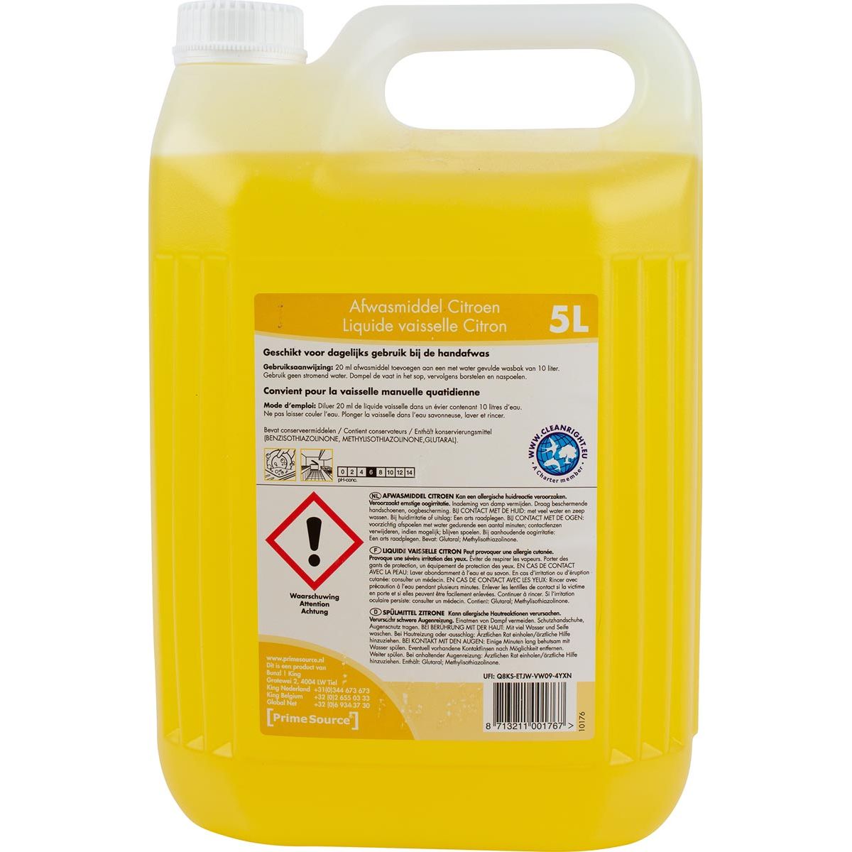 Primesource - lemon hand dishwashing liquid, 5 l bottle