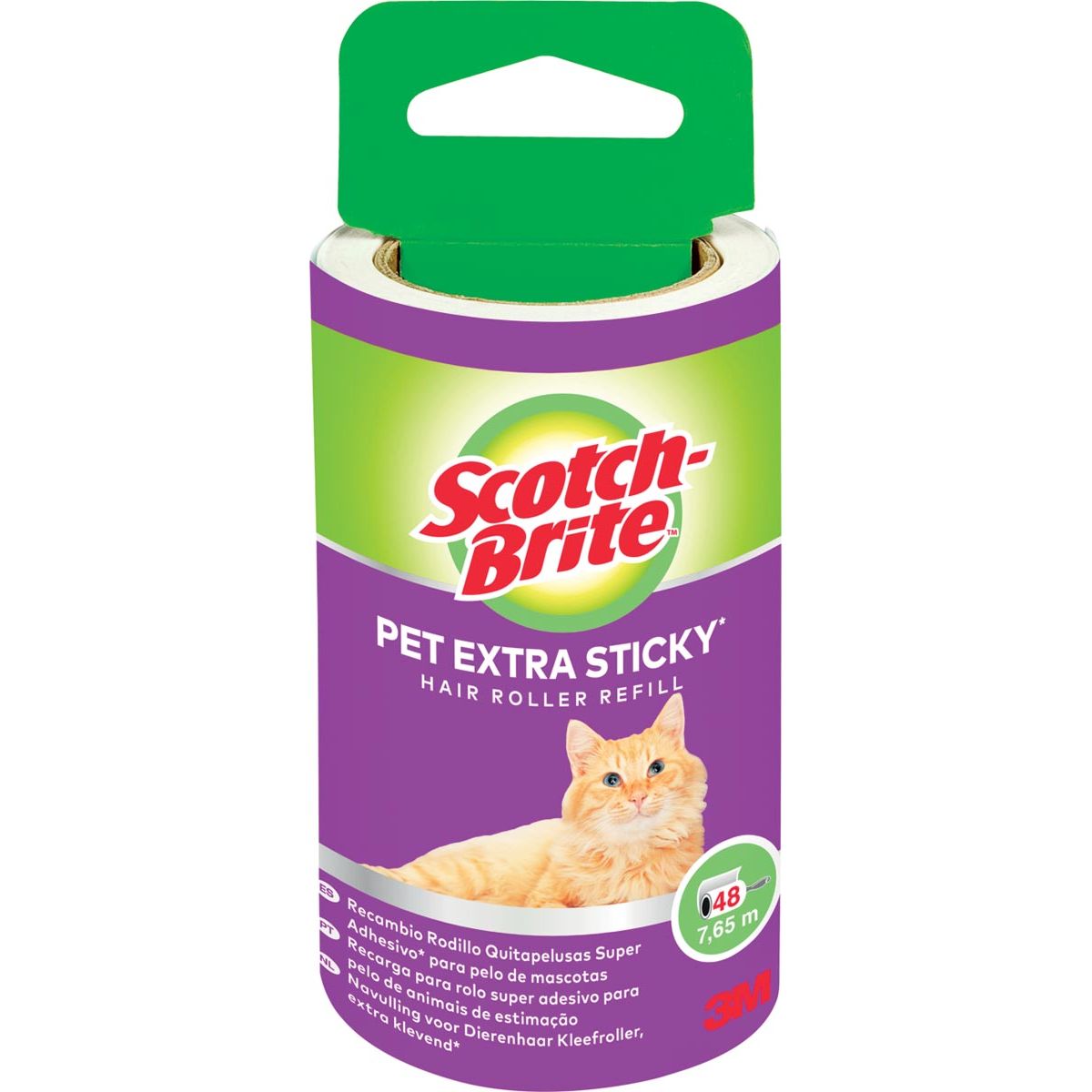 Scotch Brite - Ricarica per rullo levapelucchi Brite, adesivo extra per peli di animali, 48 fogli