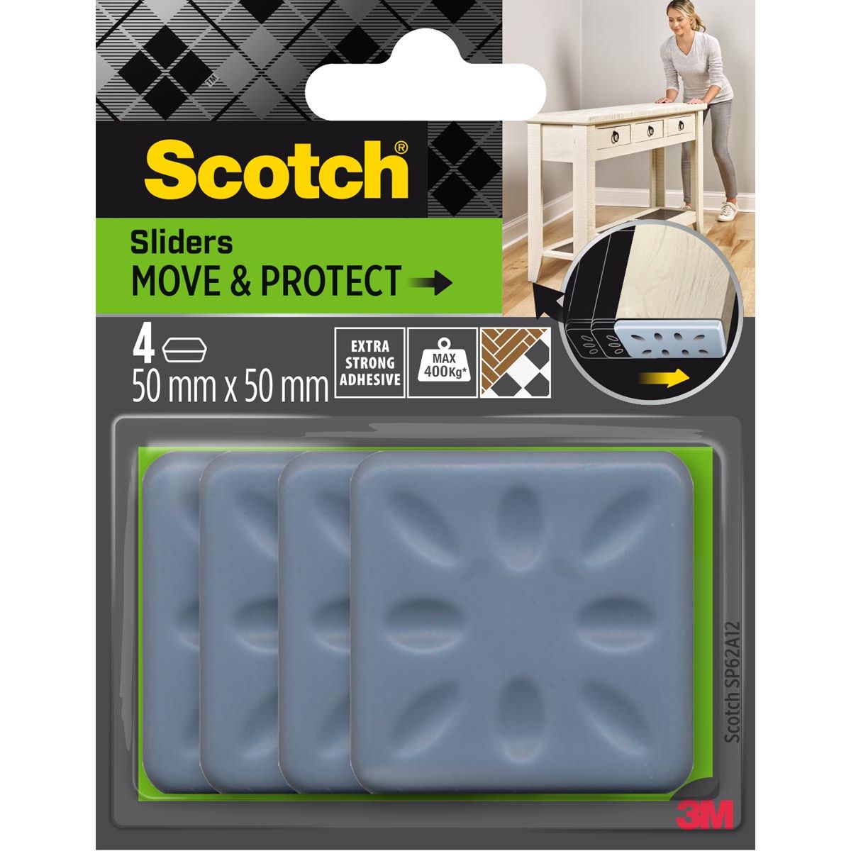 Scotch - Move Protect Gleiter, grau, Ft. 50 mm x 50 mm, Blister mit 4 Stück
