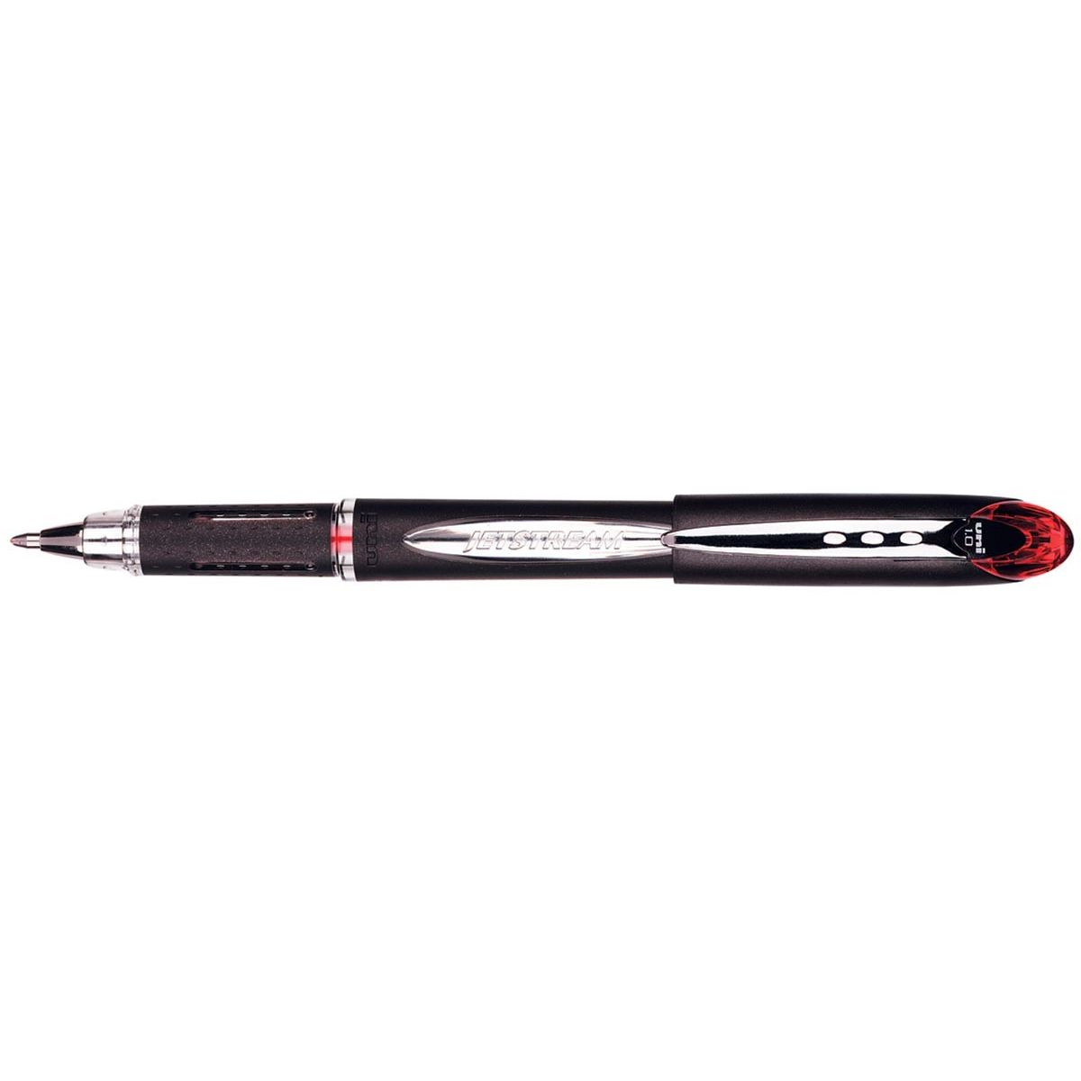 Uni-ball - roller Jetstream rouge, largeur d'écriture 0,45 mm, écriture moyenne, pointe d'écriture 1 mm, caoutchouc noir...