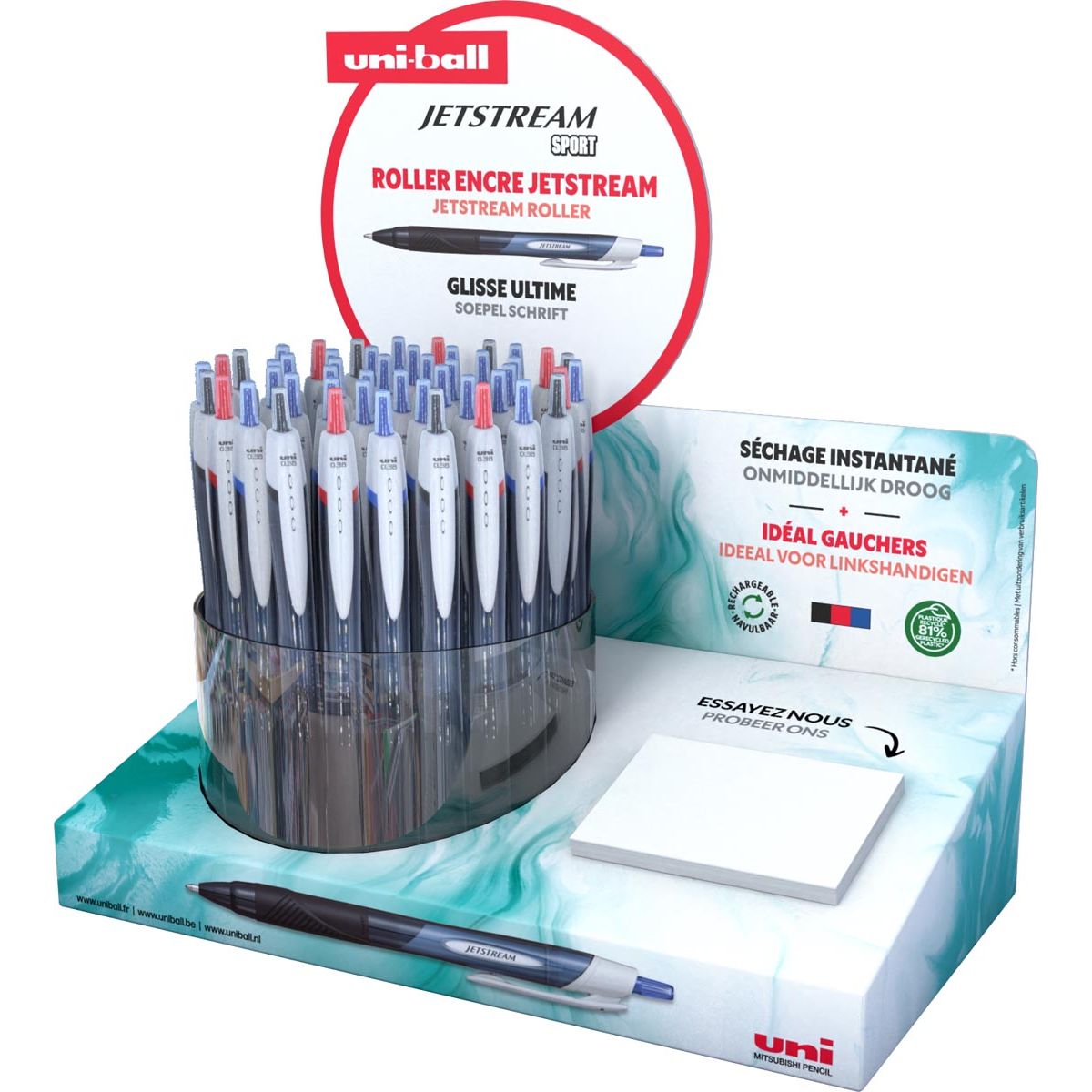 Uni-ball - Jetstream roller Eco, intrekbaar, schrijfbreedte 0,85 mm, assorti, display van 48 stuks