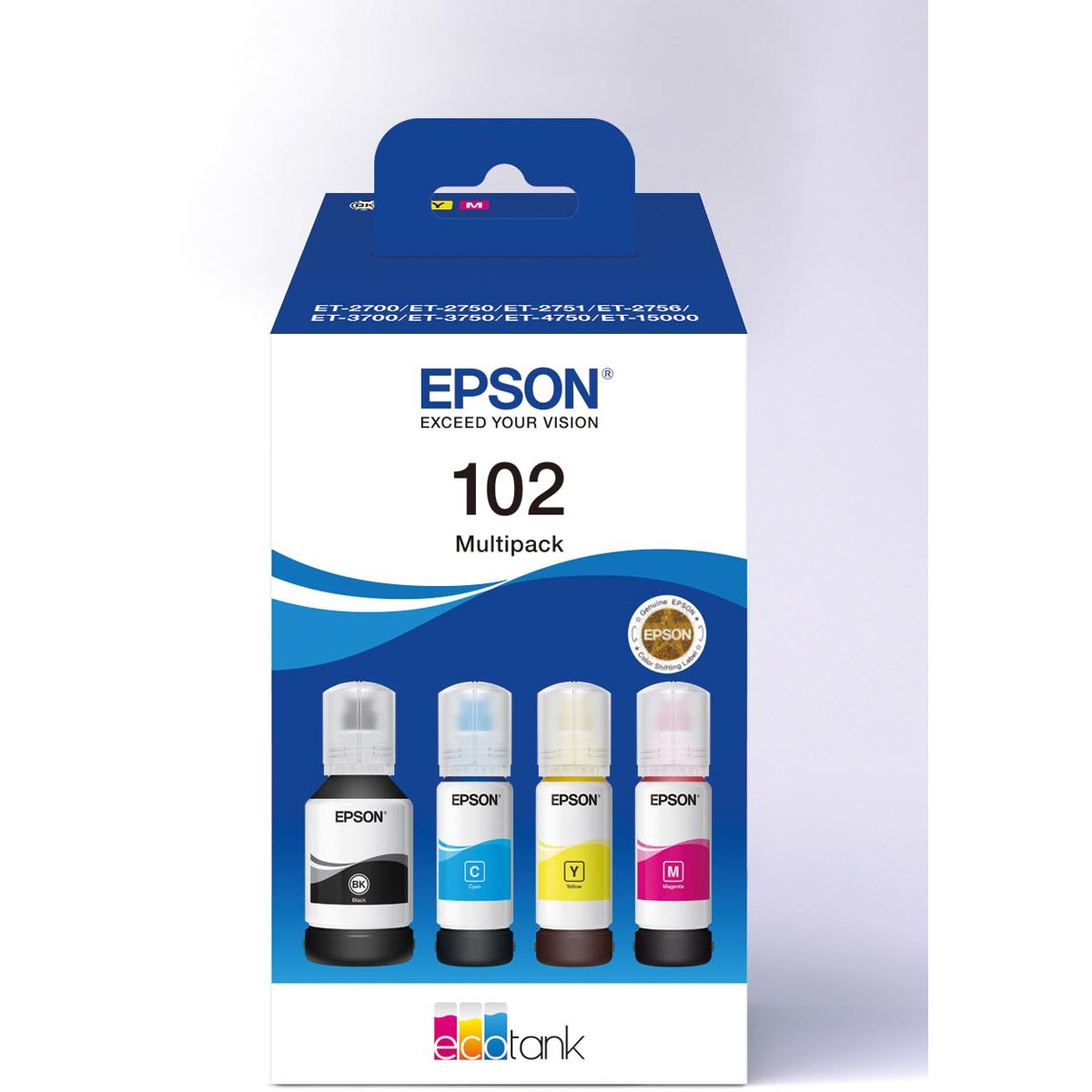 Epson - bouteille d'encre 102, 6 000 7 500 pages, OEM C13T03R640, 4 couleurs
