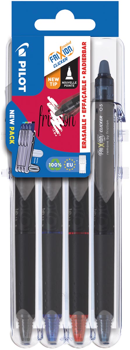 Pilot - intrekbare roller FriXion Point Clicker 05 2 Go, fijne punt, blister met 4 stuks