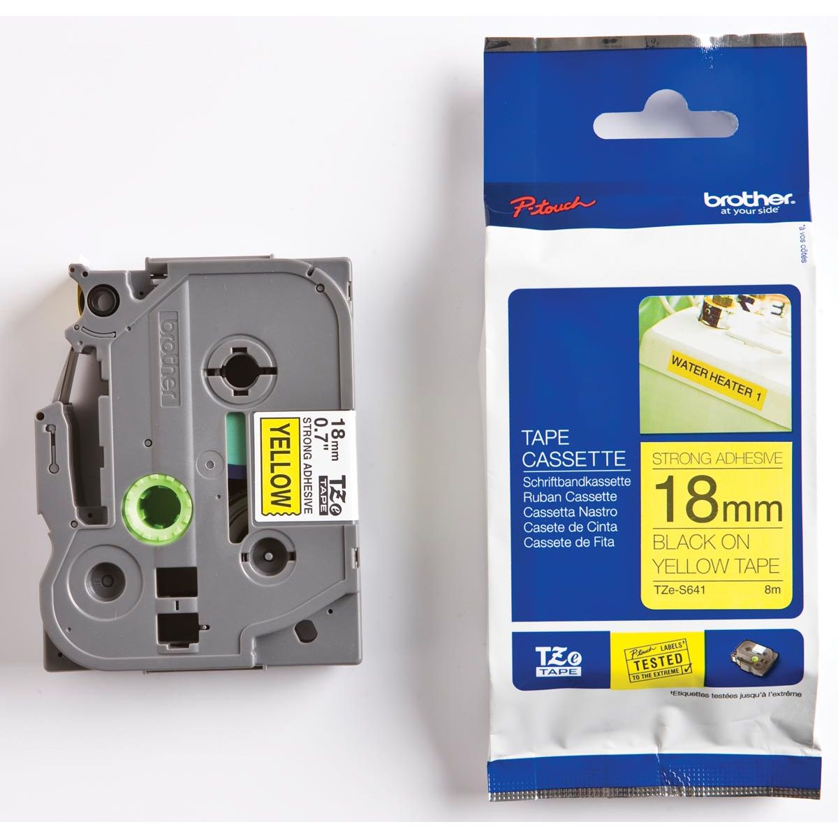 Brother - TZe e voor P-Touch 18 mm, zwart op geel, extra klevend