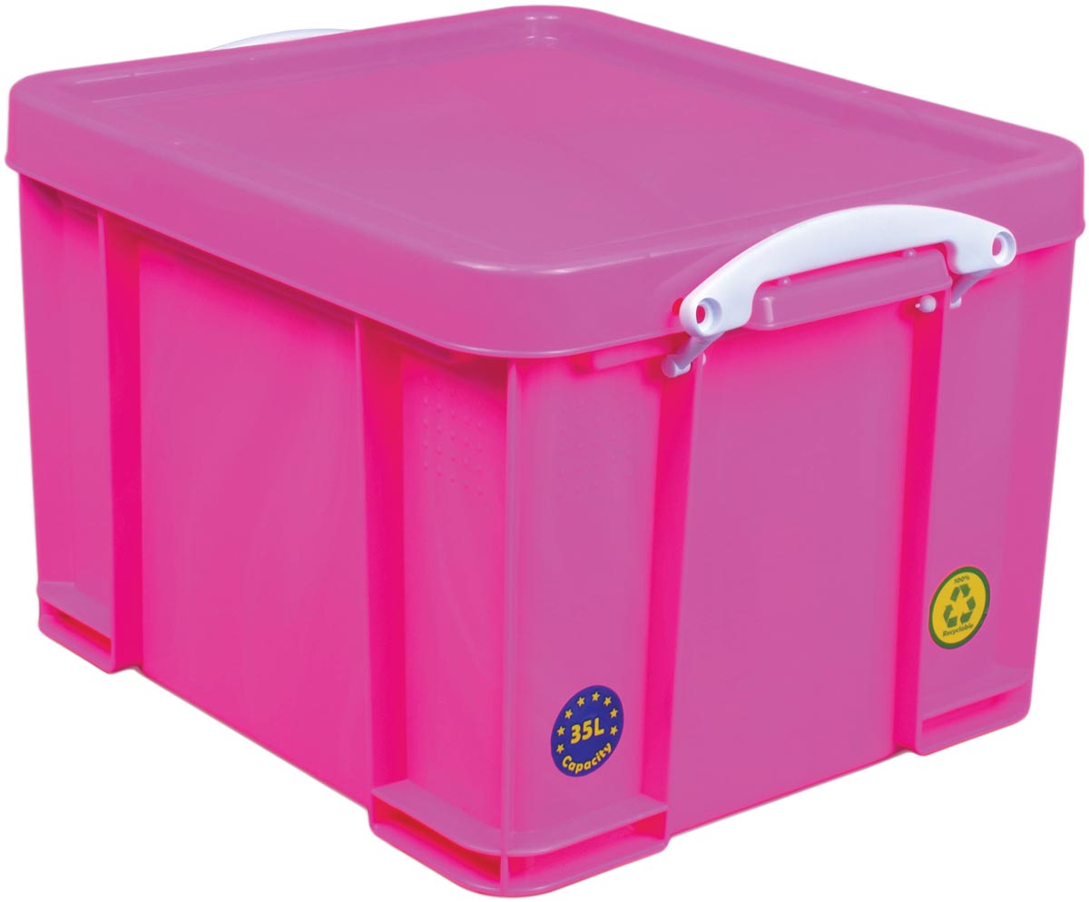 Really Useful Box - Box storage box 35 liters, neon pink with white handles