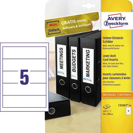 Avery Zweckform - Scheda inserto dorso Zweckform largo 54x190 mm bianco 25 fogli