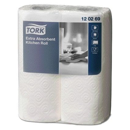 Tork - Rollo de cocina 2 capas 64 hojas blanco 120269 | 12 piezas