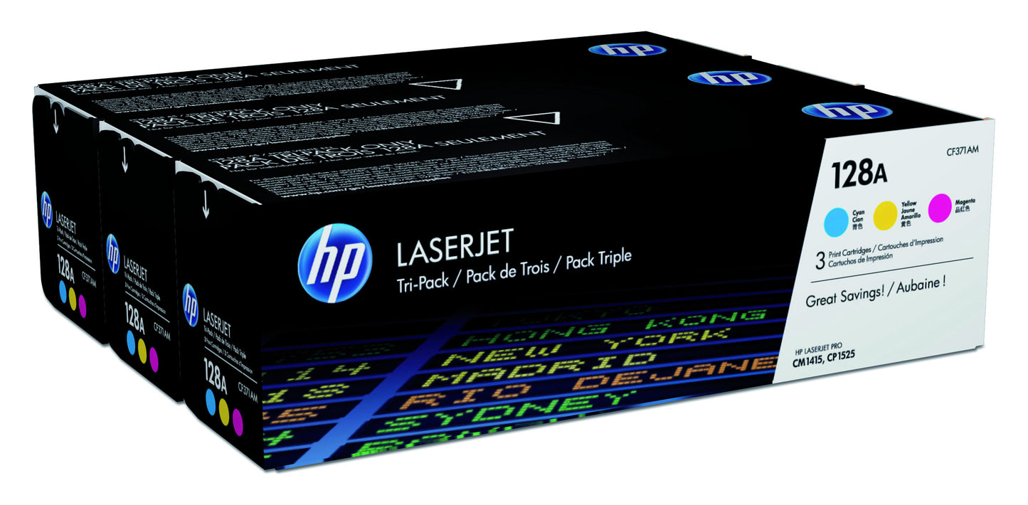 HP - 128A originele cyaan/magenta/gele LaserJet tonercartridge, 3-pack