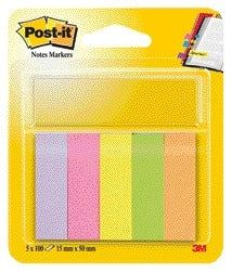 Post-it - Markeerstrook 670 15x50mm papier assorti 5x100vel