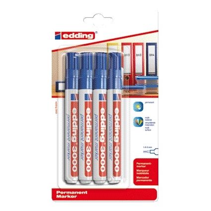 Edding - Pennarello 3000 rotondo 1,5-3mm blu blister da 4 pezzi