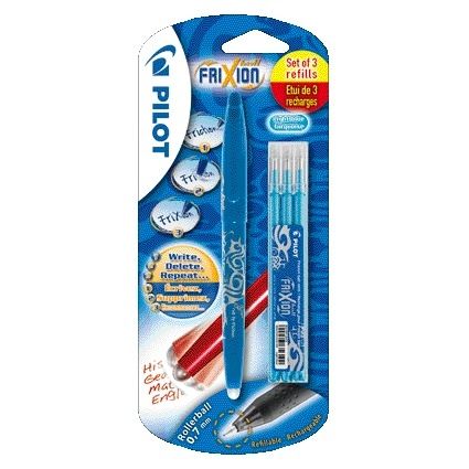 Pilot - Rollerpen friXion medium lichtblauw blister à 1 stuk + 3 vull