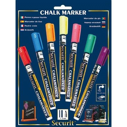 Securit - Rotulador de tiza SMA-100 culo redondo 1-2mm blister de 7 piezas