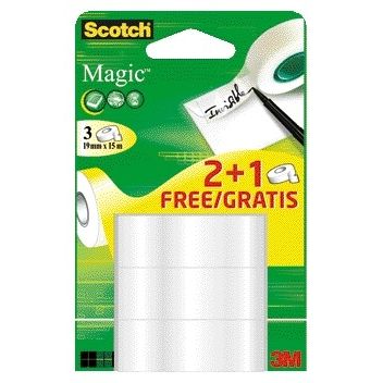 Scotch - Nastro adesivo Magic 19mmx15m 2+1 omaggio invisibile 3 rotoli | 24 pezzi