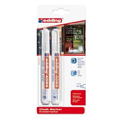 Edding - Rotulador de tiza 4095 redondo 2-3 mm blanco blister de 2 piezas