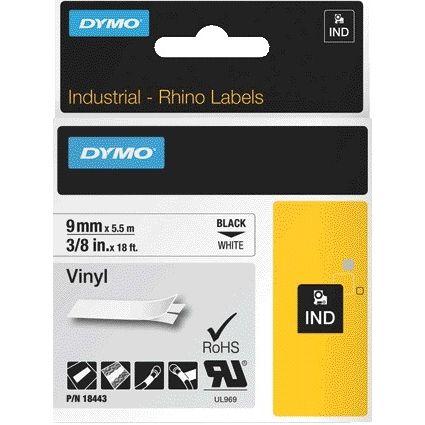 Dymo - Labele rhino industrieel vinyl 9mm wit