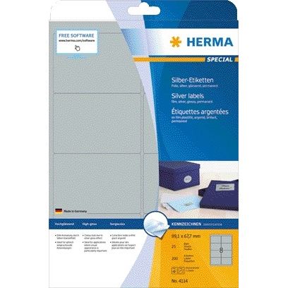 HERMA - Etikett 4114 99,1X67,7mm Silber 200 Etiketten