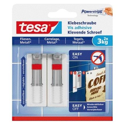 Tesa - Tornillo adhesivo ® baldosas metal 3kg ajustable blanco 2 piezas