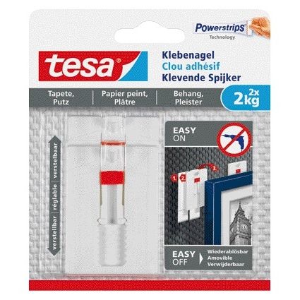 Tesa - Chiodo adesivo ® carta da parati e intonaco 2kg regolabile bianco 2 pezzi