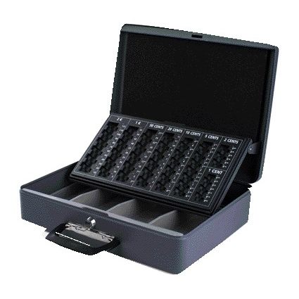 Pavo - Cash box with carrying handle 370x280x115mm gray