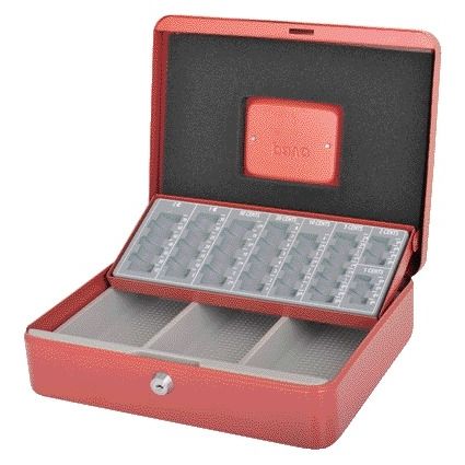 Pavo - Geldkist met muntsorteerbak 300x240x90mm rood