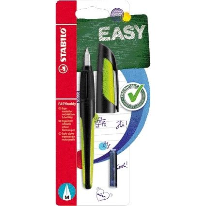 Stabilo - EASYbuddy vulpen M Nib voor rechtshandigen zwart/lime | 5 stuks