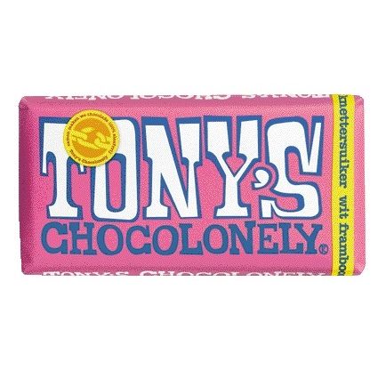 Tony's Chocolonely - Chocolade wit framboos knettersuiker reep 180gr | 15 stuks
