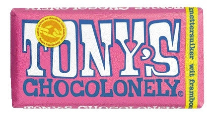 Tony's Chocolonely - Barre de sucre crépitant chocolat blanc framboise 180gr