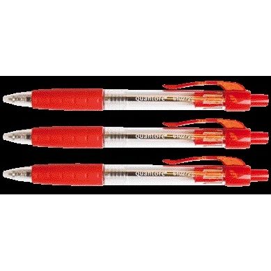 Quantore - Stylo à bille avec grip en caoutchouc, bouton-poussoir rouge | 12 pièces