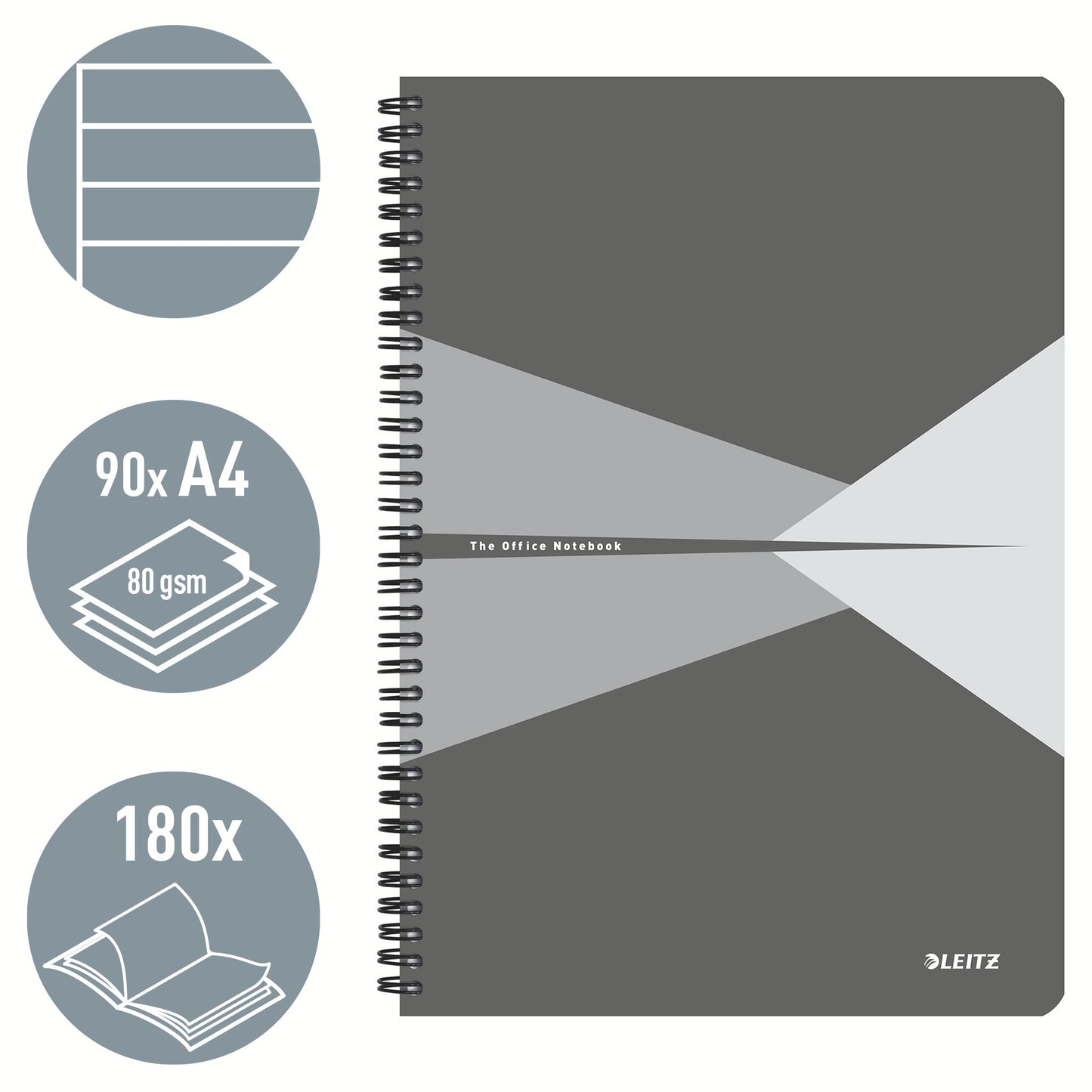 Leitz - 44961085 schrijfblok schrift A4 90 vel Grijs, Licht Grijs