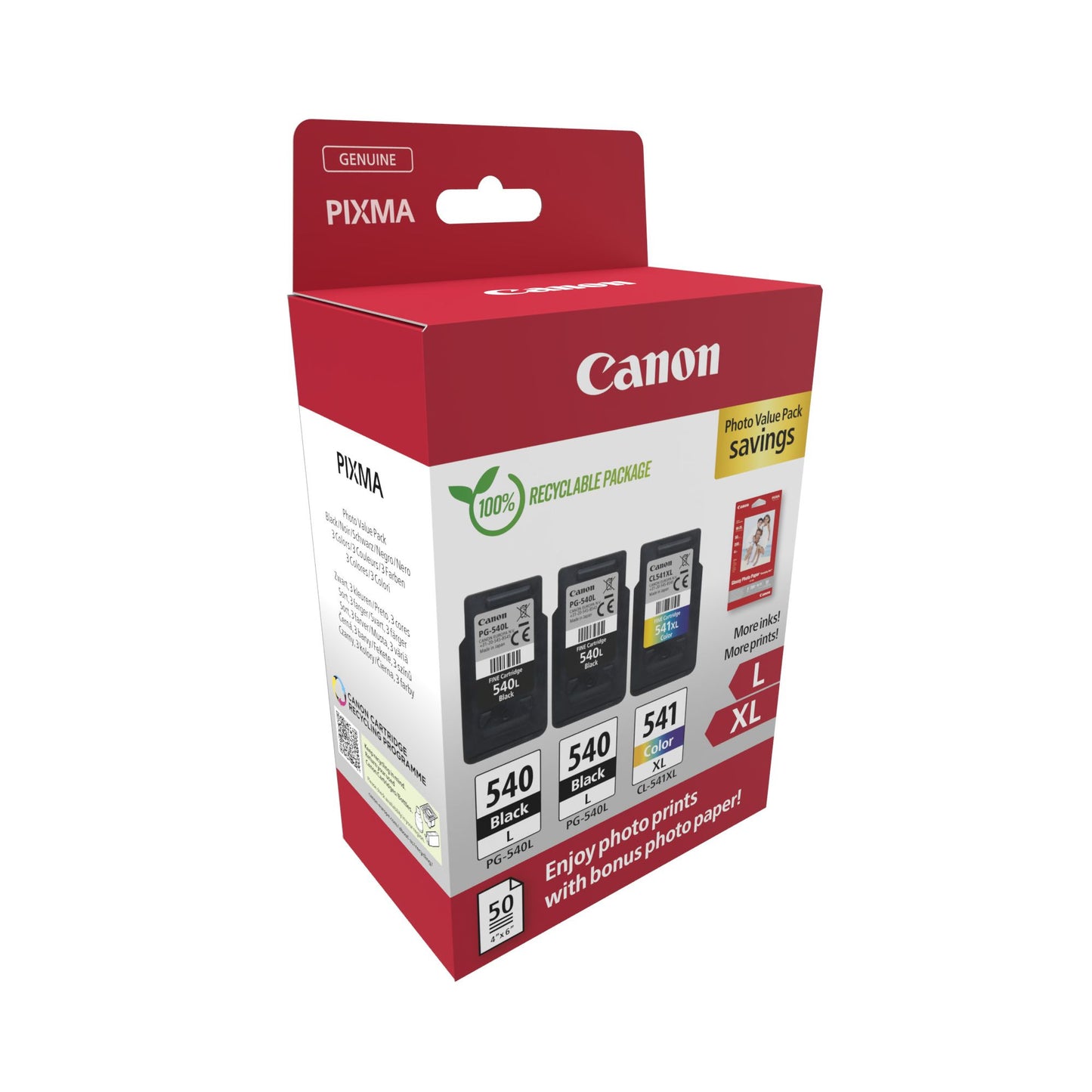 Canon - paquete económico de fotografías 2 x PG-540L + 1 x CL-541XL, 300 400 páginas, OEM 5224B015, 4 colores