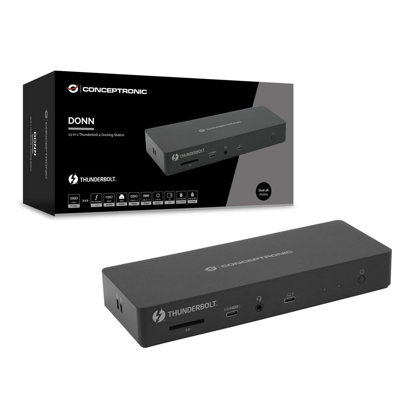 CONCEPTRONIC - DONN30B laptop dock poortreplicator Bedraad Thunderbolt 4 Zwart