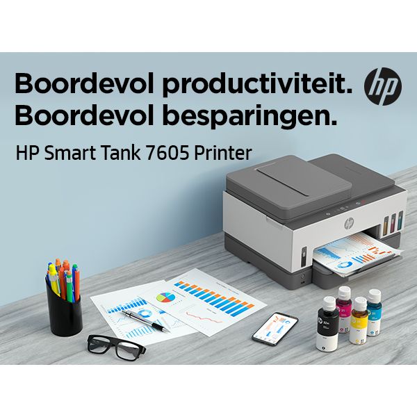 HP INC. - Smart Tank 7605 Draadloos All-in-One Kleur Printer, Dubbelzijdig printen; Kopieerapparaat, Scanner
