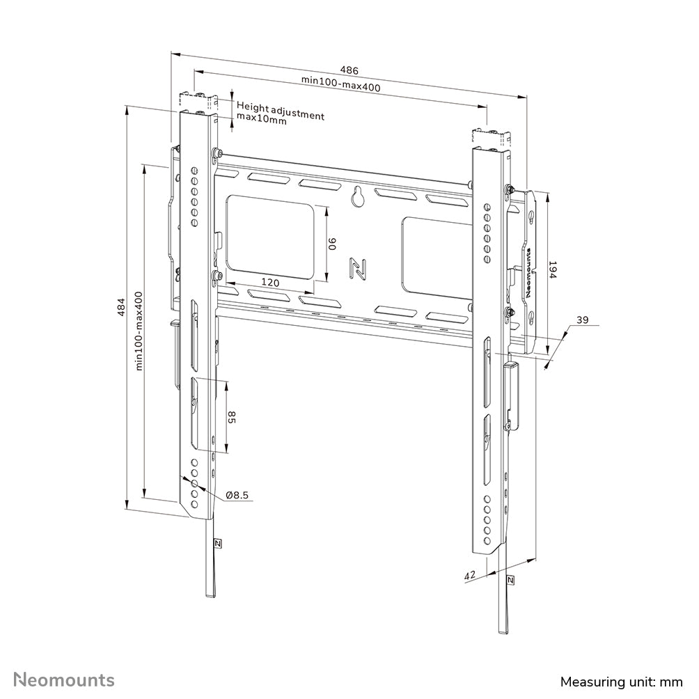 Neomounts - WL30-750BL14 Heavy duty muurbeugel 42-75 vlak vergrendelbaar snelle installatie TÜV