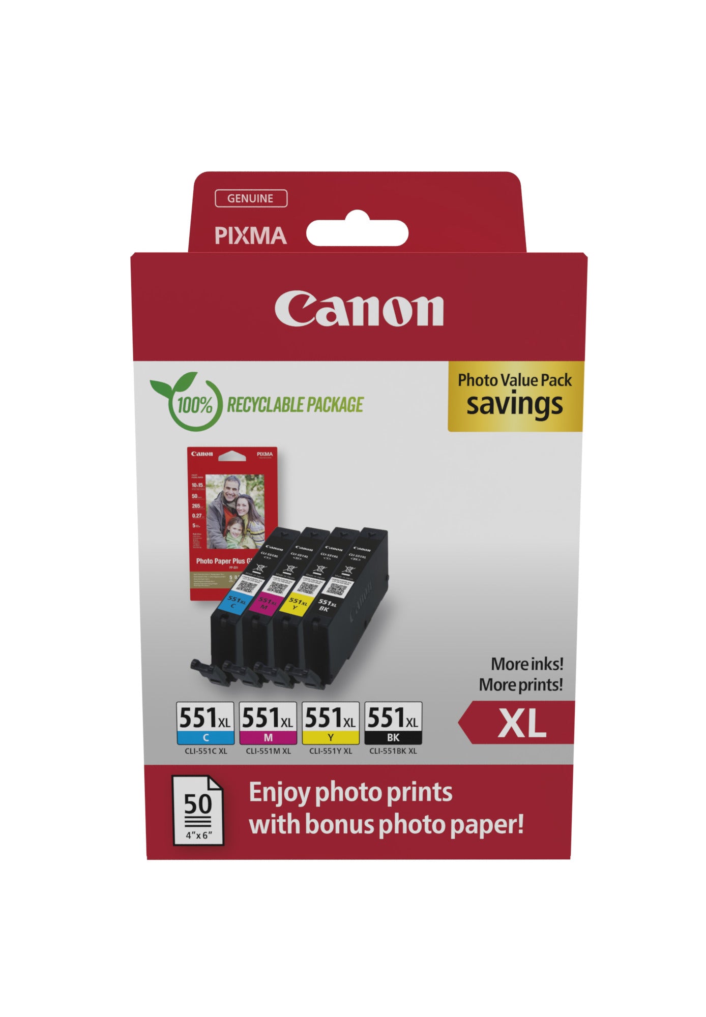 Canon - pack photo CLI-551XL, 660 pages, OEM 6443B008, 4 couleurs