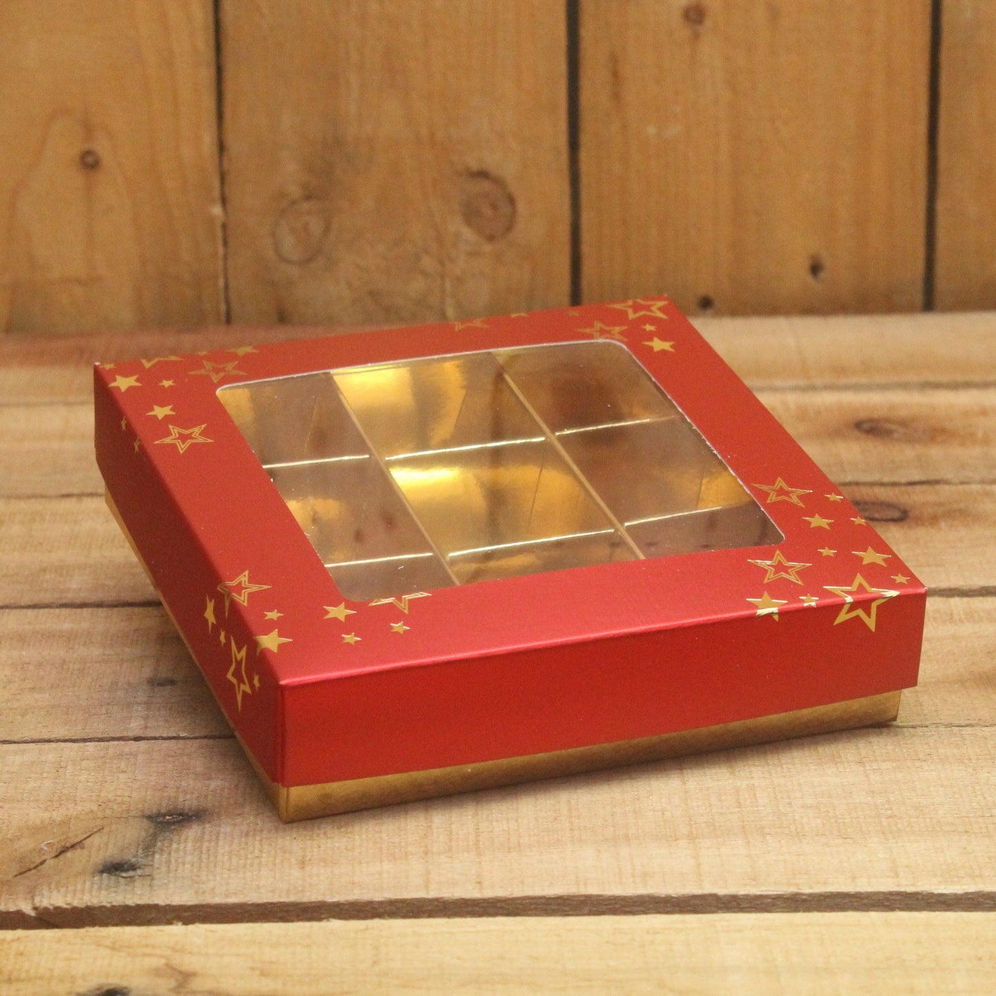 Klika - Bonbon doosjes Chocolade doosje Rood mat sterren kubus transparante banderol Kerst 24 stuks