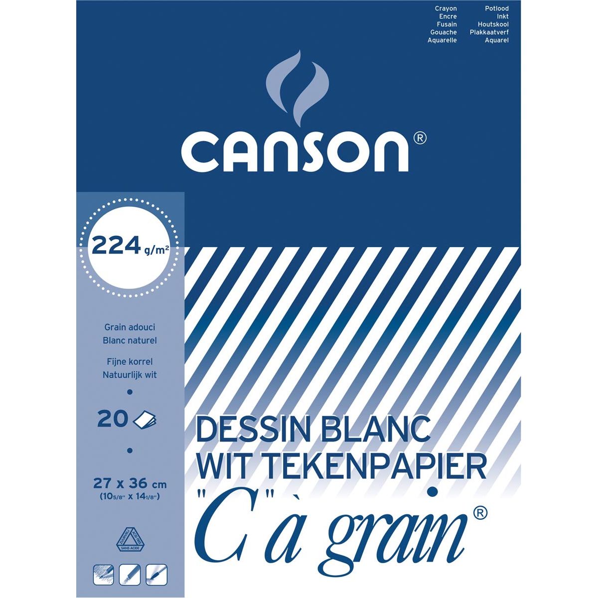 Canson - tekenblok C à grain 224 g/m², ft 27 x 36 cm