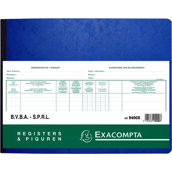 Exacompta - Register Piqure Aktionär BVBA/ SPRL 320x240mm 80 Blatt grün