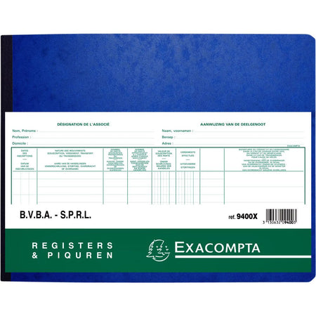 Exacompta - Register Piqure shareholder BVBA/ SPRL 320x240mm 80 sheets green | 5 pieces